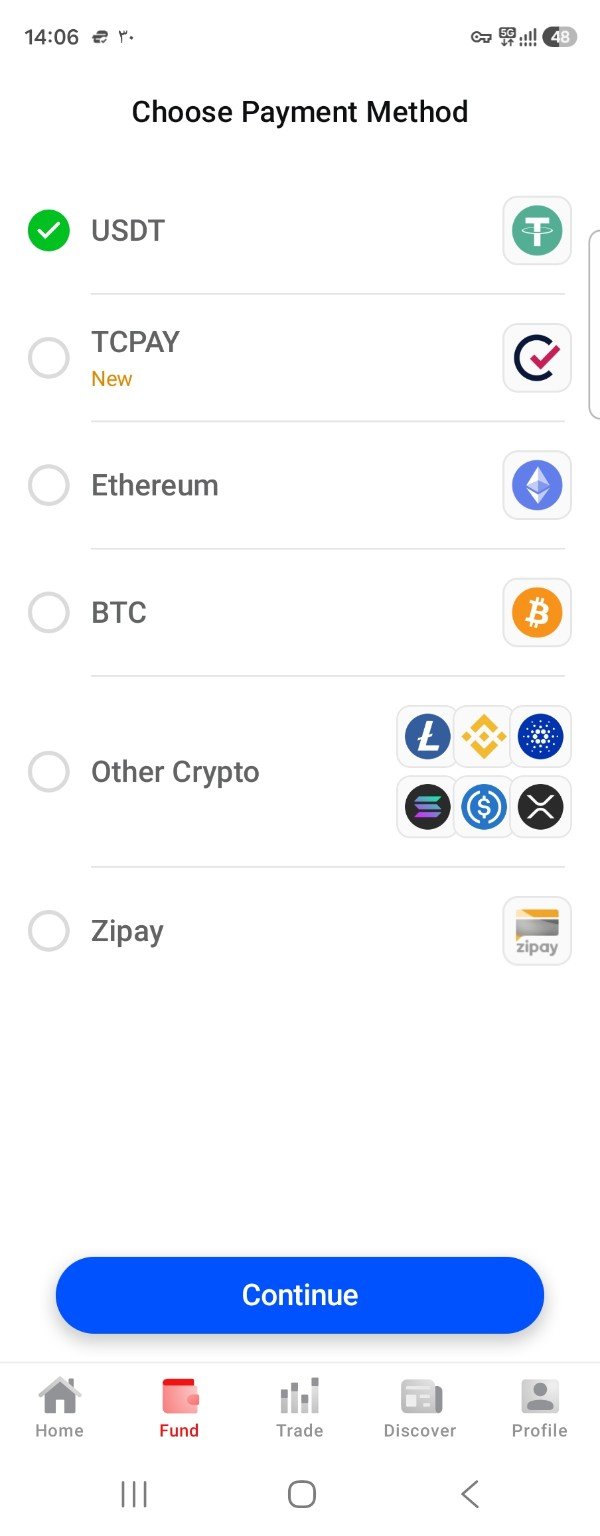 انتخاب روش واریز وجه در اپلیکیشن FxPro
